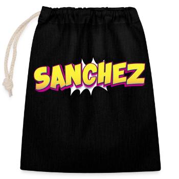 Sanchez Nom personnalisé Style bande dessinée Pop Art, - Sac cadeau en coton avec cordon (25 x 30 cm) - noir - Devant