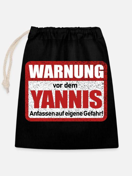 Yannis Name Lustiges Warnschild - Verschließbarer Geschenkbeutel aus Baumwolle (25x30cm) - Schwarz