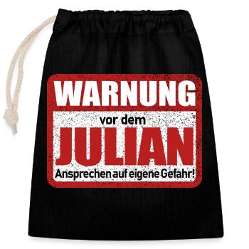 Julian Name Lustiges Warnschild - Verschließbarer Geschenkbeutel aus Baumwolle (25x30cm) - Schwarz - Vorne