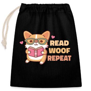Cute Corgi With Glasses Read Woof Repeat - Closable cotton gift bag (25x30cm) - black - Front