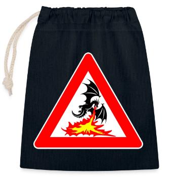 Attention Dragon avec panneau de signalisation de mauvaise humeur - Sac cadeau en coton avec cordon (25 x 30 cm) - bleu marine - Devant