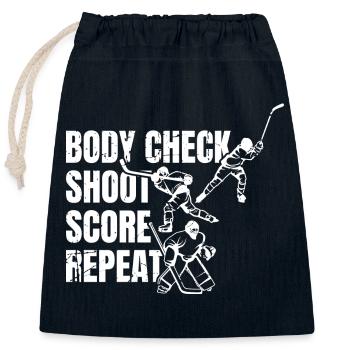 Body Check Shoot Score Repeat - Verschließbarer Geschenkbeutel aus Baumwolle (25x30cm) - Navy - Vorne