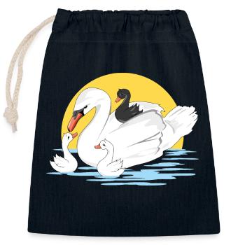 Weiße Schwanenmutter und ihre drei Babys - Verschließbarer Geschenkbeutel aus Baumwolle (25x30cm) - Navy - Vorne