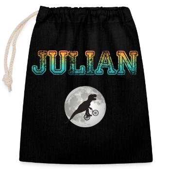 JULIAN - Beautiful boy name with dinosaur - Closable cotton gift bag (25x30cm) - black - Front