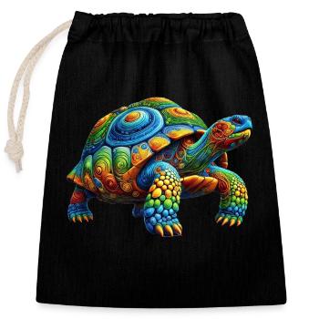 Colorful Rainbow Turtle - Closable cotton gift bag (25x30cm) - black - Front