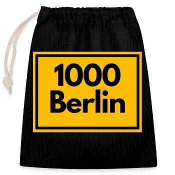 Ortsschild - damals Retro urban PLZ 1000 Berlin - Verschließbarer Geschenkbeutel aus Baumwolle (25x30cm) - Schwarz - Vorne