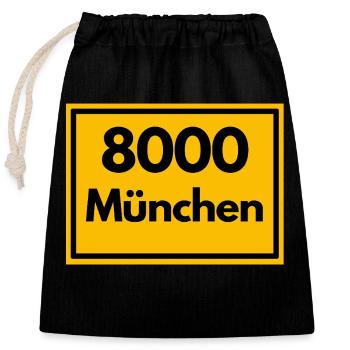 Ortsschild - damals Retro urban PLZ 8000 München - Verschließbarer Geschenkbeutel aus Baumwolle (25x30cm) - Schwarz - Vorne