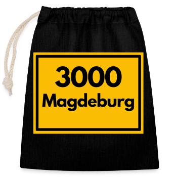 Ortsschild - damals Retro alte PLZ 3000 Magdeburg - Verschließbarer Geschenkbeutel aus Baumwolle (25x30cm) - Schwarz - Vorne