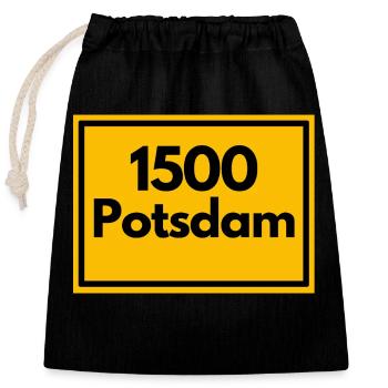 Ortsschild - damals Retro alte PLZ 1500 Potsdam - Verschließbarer Geschenkbeutel aus Baumwolle (25x30cm) - Schwarz - Vorne
