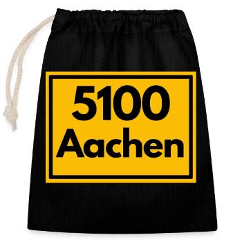 Ortsschild - damals Retro alte PLZ 5100 AACHEN - Verschließbarer Geschenkbeutel aus Baumwolle (25x30cm) - Schwarz - Vorne