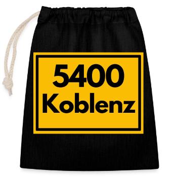 Ortsschild - damals Retro alte PLZ 5400 Koblenz - Verschließbarer Geschenkbeutel aus Baumwolle (25x30cm) - Schwarz - Vorne