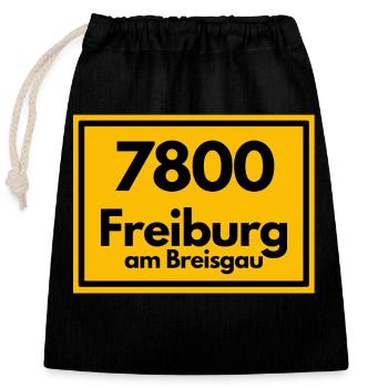 Ortsschild - damals Retro alte PLZ 7800 FREIBURG - Verschließbarer Geschenkbeutel aus Baumwolle (25x30cm) - Schwarz - Vorne