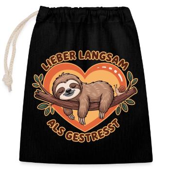 Better Slow Than Stressed Sloth Illustration - Closable cotton gift bag (25x30cm) - black - Front