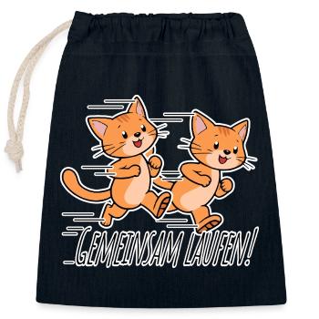 Run together! Cute Cats Running Team! - Closable cotton gift bag (25x30cm) - navy - Front