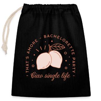 Enterrement de vie de jeune fille, ambiance estivale italienne, drôle - Sac cadeau en coton avec cordon (25 x 30 cm) - noir - Devant