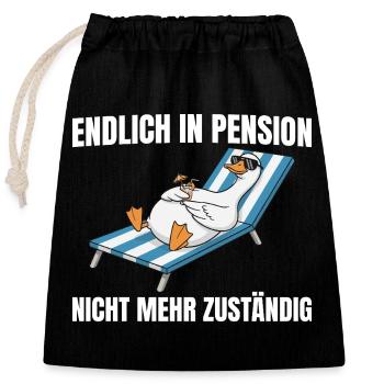 Pensionär Gans - Nicht mehr zuständig Pension - Verschließbarer Geschenkbeutel aus Baumwolle (25x30cm) - Schwarz - Vorne