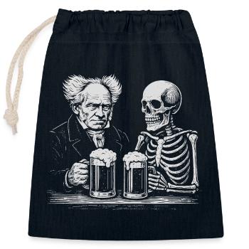 Arthur Schopenhauer trinkt Bier mit Skelett - Verschließbarer Geschenkbeutel aus Baumwolle (25x30cm) - Navy - Vorne