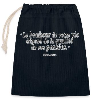 citation Marc Aurèle bonheur vie philo sagesse - Sac cadeau en coton avec cordon (25 x 30 cm) - bleu marine - Devant