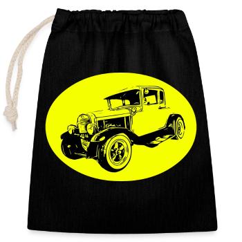 Car - Closable cotton gift bag (25x30cm) - black - Front