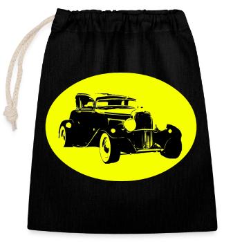 Car - Closable cotton gift bag (25x30cm) - black - Front