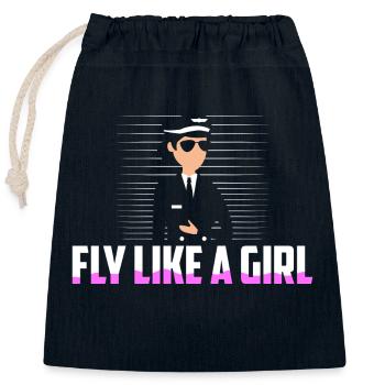 Fly Like A Girl Airline Pilot Aviation - Verschließbarer Geschenkbeutel aus Baumwolle (25x30cm) - Navy - Vorne