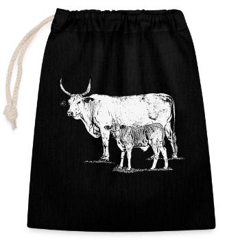 Kuh mit Kalb - Verschließbarer Geschenkbeutel aus Baumwolle (25x30cm) - Schwarz - Vorne