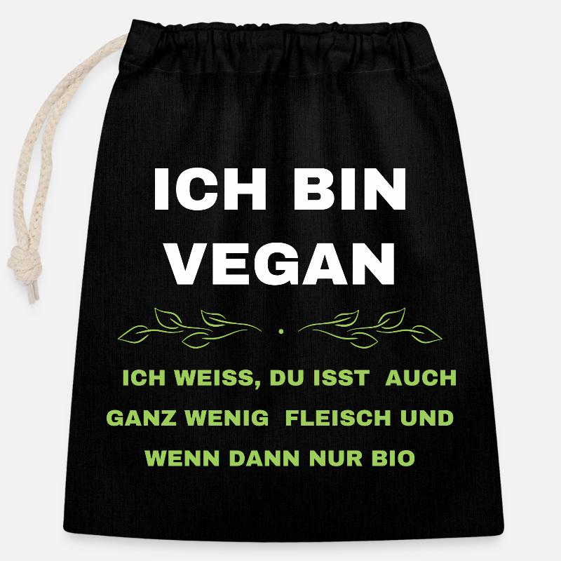 Ich bin vegan - Die Standard-Reaktion darauf - Verschließbarer Geschenkbeutel aus Baumwolle (25x30cm) - Schwarz