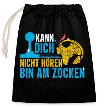 KANN DICH NICHT HÖREN, BIN AM ZOCKEN - Verschließbarer Geschenkbeutel aus Baumwolle (25x30cm) - Schwarz - Vorne