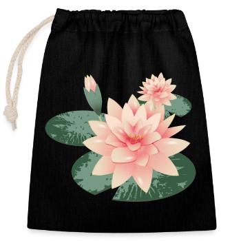 Deux fleurs de nénuphars avec bourgeon dans l’étang aux nénuphars - Sac cadeau en coton avec cordon (25 x 30 cm) - noir - Devant