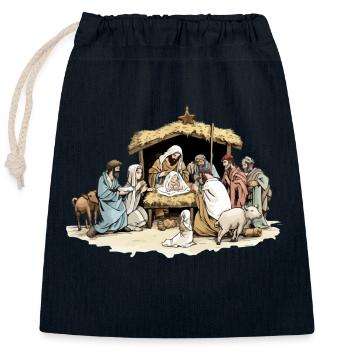 La crèche de la nativité - Sac cadeau en coton avec cordon (25 x 30 cm) - bleu marine - Devant