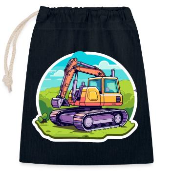 Excavator Construction Site Drawing - Closable cotton gift bag (25x30cm) - navy - Front