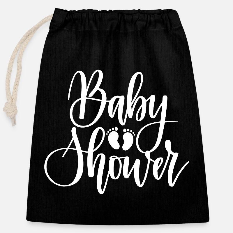 Birth Pattern and Baby Footprints - Closable cotton gift bag (25x30cm) - black