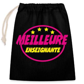 MEILLEURE ENSEIGNANTE - Sac cadeau en coton avec cordon (25 x 30 cm) - noir - Devant