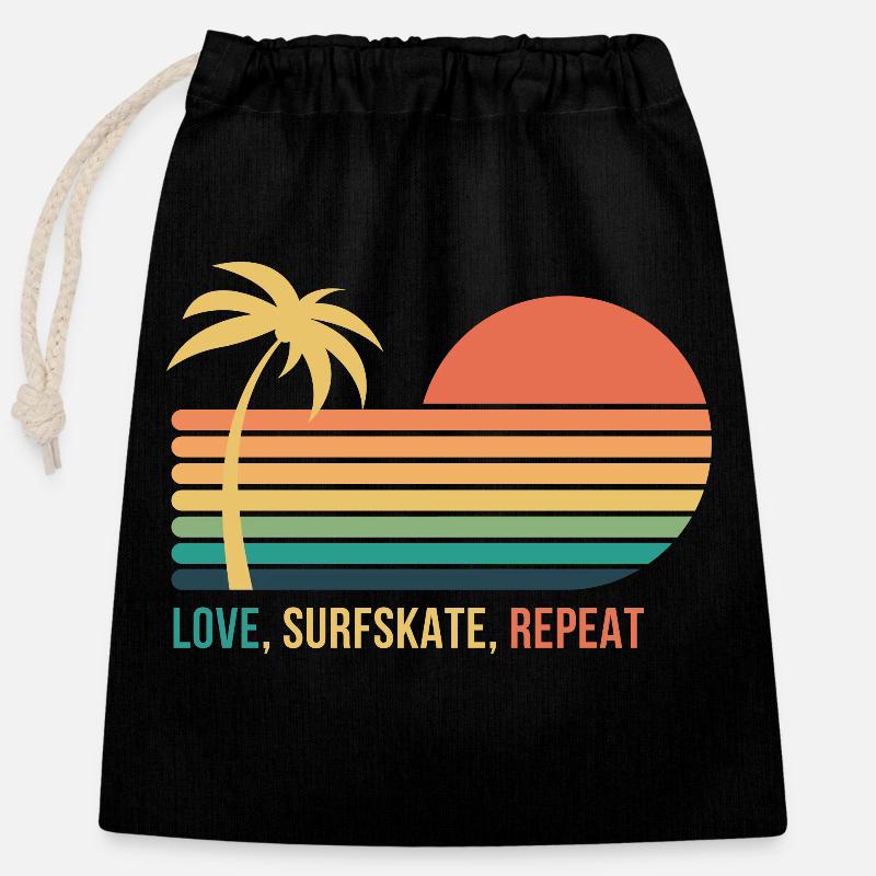 Love Surfskate Repeat - Verschließbarer Geschenkbeutel aus Baumwolle (25x30cm) - Schwarz
