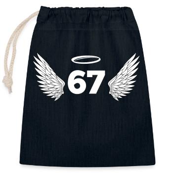 Numéro 67 ange - 67e anniversaire ailes - Sac cadeau en coton avec cordon (25 x 30 cm) - bleu marine - Devant