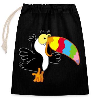 Oiseau et bec multicolore - Sac cadeau en coton avec cordon (25 x 30 cm) - noir - Devant