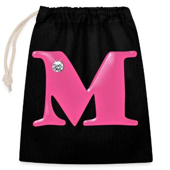 Letter M Rhinestones - Closable cotton gift bag (25x30cm) - black - Front