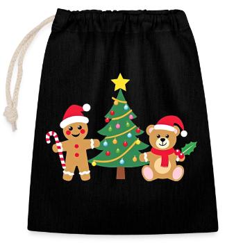 Süße Kleine Santa's Friends Weihnachtsbaum - Verschließbarer Geschenkbeutel aus Baumwolle (25x30cm) - Schwarz - Vorne