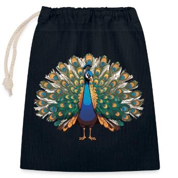 Peacock - Bird Sticker - Closable cotton gift bag (25x30cm) - navy - Front