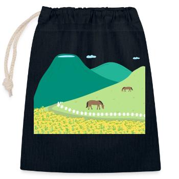 Le printemps dans les champs de canola de Jeju et Hallasan - Sac cadeau en coton avec cordon (25 x 30 cm) - bleu marine - Devant