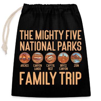 Le voyage familial des Cinq Grands Parcs Nationaux aux États-Unis - Sac cadeau en coton avec cordon (25 x 30 cm) - noir - Devant