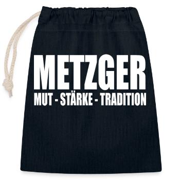 Metzger MUT STÄRKE TRADITION - Verschließbarer Geschenkbeutel aus Baumwolle (25x30cm) - Navy - Vorne