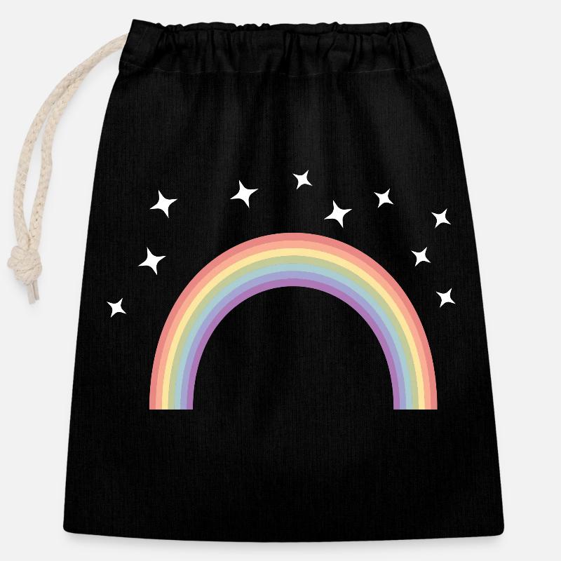 RAINBOW STARS - Closable cotton gift bag (25x30cm) - black