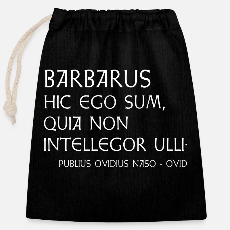 Citation d’Ovide « Barbarus » - Sac cadeau en coton avec cordon (25 x 30 cm) - noir