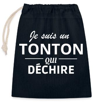 Je suis un tonton qui déchire - Sac cadeau en coton avec cordon (25 x 30 cm) - bleu marine - Devant