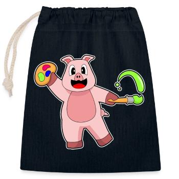 Peintre de cochons au pinceau - Sac cadeau en coton avec cordon (25 x 30 cm) - bleu marine - Devant