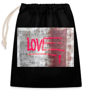 LOVE painted on rusty panel - Closable cotton gift bag (25x30cm) - black - Front