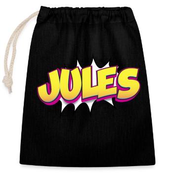 Jules Nom personnalisé Style BD Pop Art, Jules - Sac cadeau en coton avec cordon (25 x 30 cm) - noir - Devant