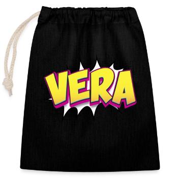 Vera Custom Name Comic Book Style Pop Art, Vera - Closable cotton gift bag (25x30cm) - black - Front