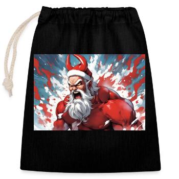 crazy Weihnachtsmann - Verschließbarer Geschenkbeutel aus Baumwolle (25x30cm) - Schwarz - Vorne